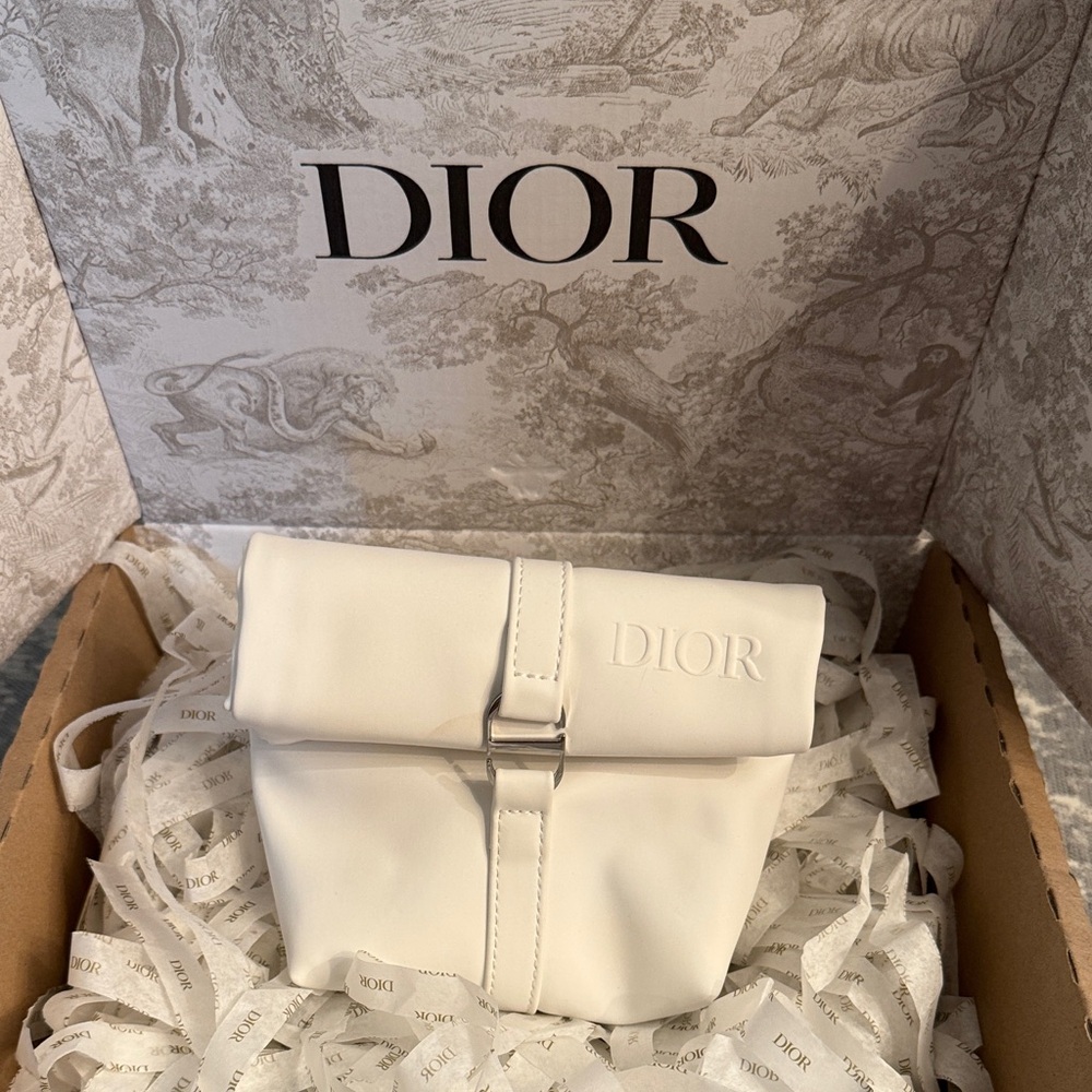 Dior White Mini Fold-Top Pouch